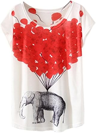 Dingtoll Women's Harajuku Printed Short Loose T-shirt Size US12