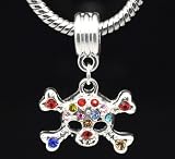 Believe Beads x1 Silver Plated Rhinestone Skull Dangle Charm Bead for Pandora/Troll/Chamilia Style Charm Bracelet