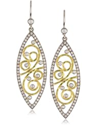 Annie Fensterstock Pave Marquis 22k Yellow Gold and 18k White Gold Diamond Earrings