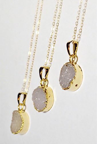 24k Gold Plated Druzy Quartz Round Pendant Necklace // 18", 14k Gold-Filled Chain