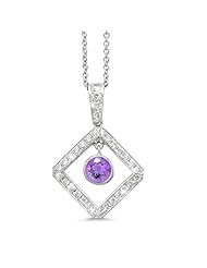 Diagonal Square And Circle Diamond Pendant In 18K White Gold With A 0.48 ct. Genuine amethyst Center Stone.
