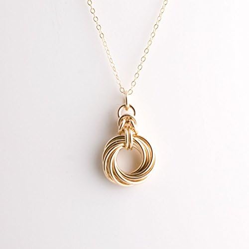 14k Yellow Gold Fill 10 ring Byzantine Love Knot Necklace
