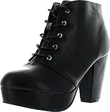 Titan Mall Forever Camille-66 Womens Fashion Chunky Heel Lace Up Ankle Booties (8 B(M) US, Black)