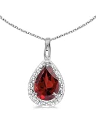 14k White Gold Pear Garnet Pendant with 18" Chain