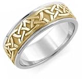 18k Gold 7mm Two Tone Celtic Knot Wedding Band C4006