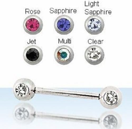 14 Gauge Double Forward Facing (Side Set Gem) Jeweled Crystal Barbell, 316l SSl, 5/8" Length - Light Sapphire