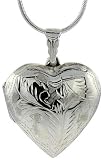 Sterling Silver Large Hand Engraved Heart Locket, 1 1/8 x 1 1/4