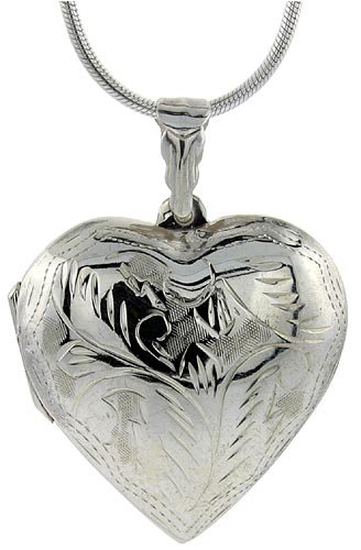 Sterling Silver Large Hand Engraved Heart Locket  1 1 8 x 1 1 4