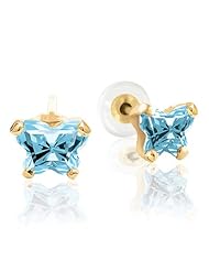Blue Butterfly Cubic Zirconia Earrings in 14kt Yellow Gold - Post W/ Backs