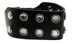 2 Rows of Round Faceted Clear Shaped Studs Leather Wrist Band Bracelet