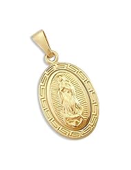 14k Yellow Gold Virgin Mary Plate Guadalupe Pendant