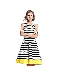 Striped Print Cotton/Polyester Sleeveless Party Dress 