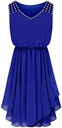 Qianbo Noble Chiffon Irregular Diamante Rhinestone Sleeveless Slim Dress Party Skirts Royal Blue M