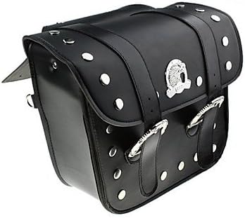 Black Leather+Metal Pannier Style Motorbike Saddlebags 385