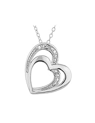 Double Heart Pendant Necklace with Diamond Accent in Sterling Silver with Chain