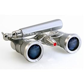 Milana Optics - Opera Glasses - Broadway - With Handle and Flashlight - Platinum Finish with Silver Rings