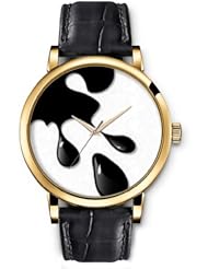 SPRAWL Aanalog Fashion Series Gold Ladies Watches of Genuine Black Leather Strap,Unique Wrist Watch for Women Girls Designed with black ink