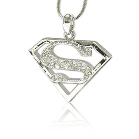 Crystal Superman Symbol Pendant Necklace Fashion Jewelry
