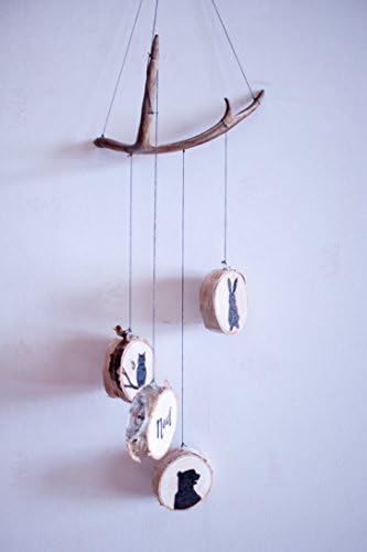 Personalised woodland mobile with baby's name, custom made wooden mobile, real reindeer antler nursery mobile, woodland animals nursery decor