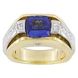 14K Two-Tone Gold Man's Tanzanite and Diamond Ring