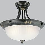 IMAGE OF Progress Lighting P3409-77 3-Light Semi-Flush Fixture Suspended From Ceiling with Etched Patterned Glass, Forged Bronze
