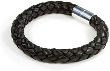 Suki PRO Braided Leather Magnet Therapy Bracelet - 10mm (3/8") Black, Magnetic Clasp, 8-1/2" Inside Circumference