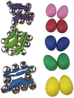 OPCC Musical Instruments Rhythm Toys Value Pack 6 Wrist Bells and 10 Maracas Plastic Percussion Maracas Shakers Musical Egg