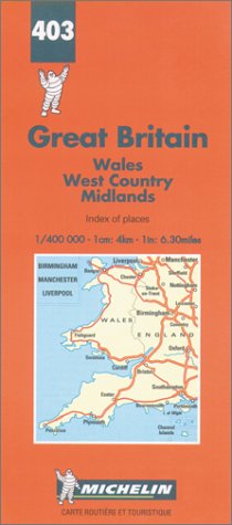 City Travel Guides Discounted  Livres : Carte routière : Pays de Galles - Angleterre Sud-Ouest et Midlands, N° 403
