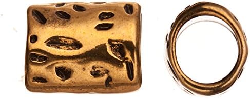 Leather component beads, antique gold-plated, freckles patterned oval tube slider beads