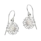 Sterling Silver June Birthstone Round Celtic with Freshwater Cultured Pearl Center Drop Earrings