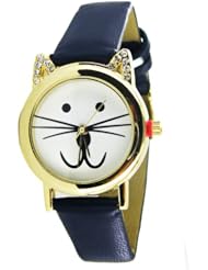 Geneva Womens Lady Cat Leather Watch -Blue