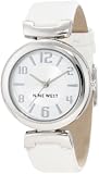 Nine West Women's NW/1263SVWT Silver-Tone White Leather Strap Watch
