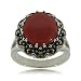 Oval Red Coral Ring W/ Marcasite Sterling Silver Ladies