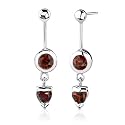 Round & Heart Cut Garnet Dangling Earrings Sterling Silver