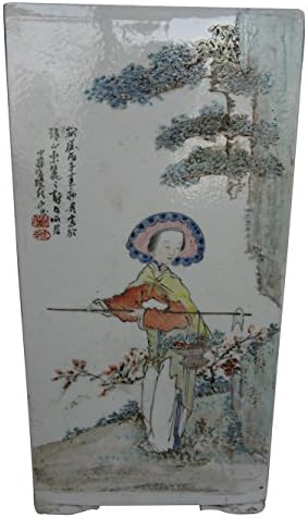 Square Brush Pot Lady Holding the Basket Bamboo