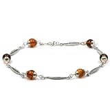 Baltic Dark Honey Amber Sterling Silver Small Beads Bracelet, 11''