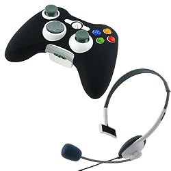 Black soft Silicone case for Microsoft xBox 360 controller Free With White Headset
