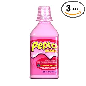 Pepto-Bismol Upset Stomach Reliever/Antidiarrheal Liquid, Regular Strength, 16-Ounce Bottles (Pack of 3)