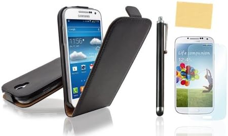 Galaxy S4 Case, Nccypo Folio Vertical Flip Magnetic Genuine Leather Case Cover for Samsung Galaxy S4 i9500(Black), Include Screen Protector, Stylus and Cleaning