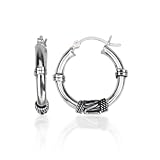 Sterling Silver Bali Inspired Roped-Accent 22mm Hoop Earrings