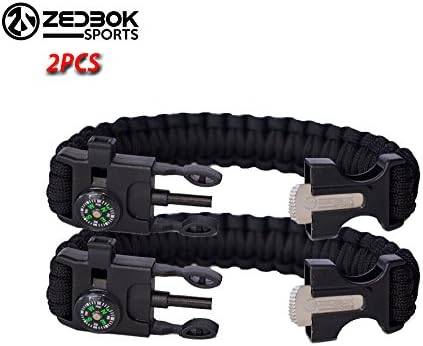 2PCS Zedbok Sports Cobra Premium Multifunctional Paracord Bracelet -9"Paracord Survival Bracelet with Fire Starter, Emergency Whistle &amp; Compass