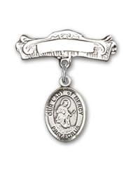 Sterling Silver Baby Badge with Our Lady of Mercy Charm and Arched Polished Badge Pin