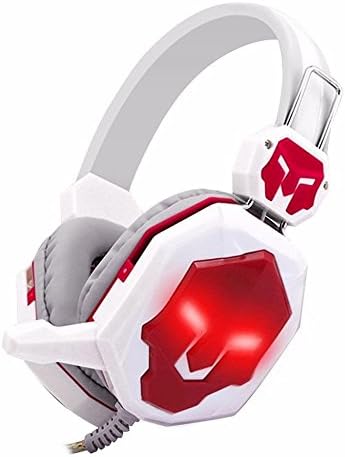 YIFAFESU Gaming Headset Comfortable 3.5mm Stereo Over-ear Headphone Headband with LED Lighting for PC Computer Game With Noise Isolation & Volume Control (White/ Red)