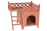 PROMOTION SALE Merax Indoor/Outdoor Pet Dog Wood House with Side Steps and Balcony, Natural Color