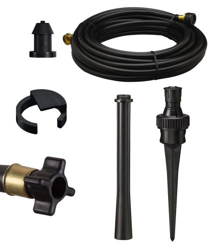 LR Nelson Simple Soaker Flower Watering Sprinkler with 50-Foot Tubing, Five Nozzles with Plastic Spikes, Risers, End Plug Set, and Deflectors #50180