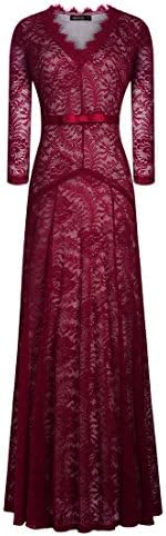 Yishower Women's Floral Lace 2/3 Sleeves Long Bridesmaid Maxi Dress