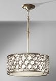 Murray Feiss F2568/3BUS Lucia Collection 3-Light Pendant, Burnished Silver Finish with Beige Fabric Shade with Clear gems
