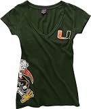 Miami Hurricanes Women's Green Cossett Mascot Deep V-Neck Tee