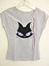Fine Doe Goth Bad Cat Black Velvet Cat on Grey Shirt with Ribbon Pin - Goth Style Black Cat Shirt - Cat looks like Ruby Gloom's Cat Doom