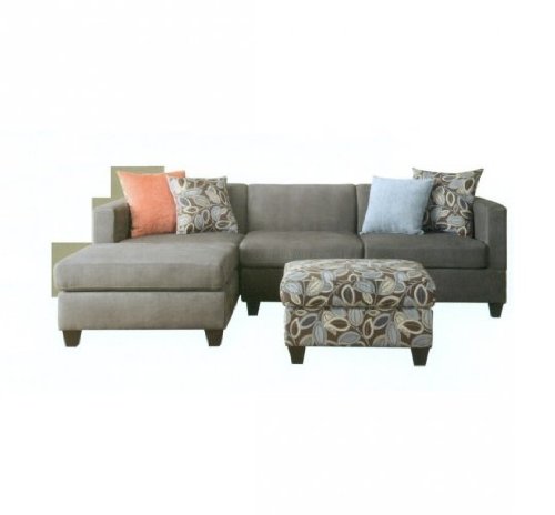 3 Pieces Charcoal Microfiber Sectional Sofa Set with Ottoman